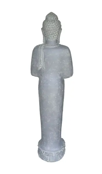 Product image 3 of the product “Standing Buddha wheel of teaching, India, 192 cm high, artificial stone, hollow, handmade & colored. Colored in the color antique finish ”